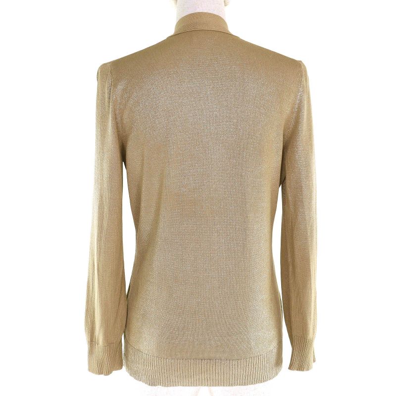 Hermes 100% Silk Serie Button Lamé V-neck Knit Cardigan Beige 38 Made In Italy