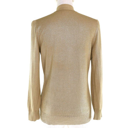 Hermes 100% Silk Serie Button Lamé V-neck Knit Cardigan Beige 38 Made In Italy