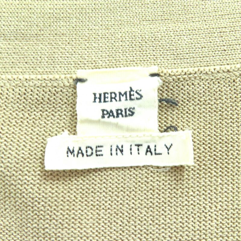 Hermes 100% Silk Serie Button Lamé V-neck Knit Cardigan Beige 38 Made In Italy
