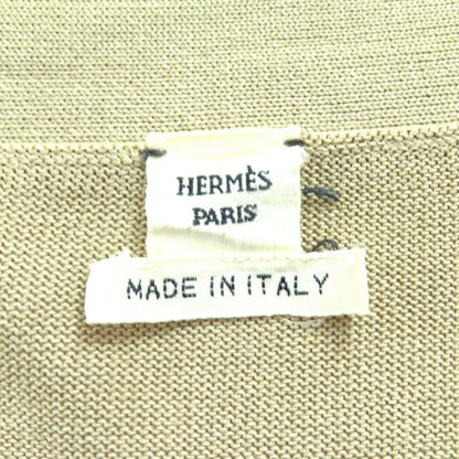 Hermes 100% Silk Serie Button Lamé V-neck Knit Cardigan Beige 38 Made In Italy