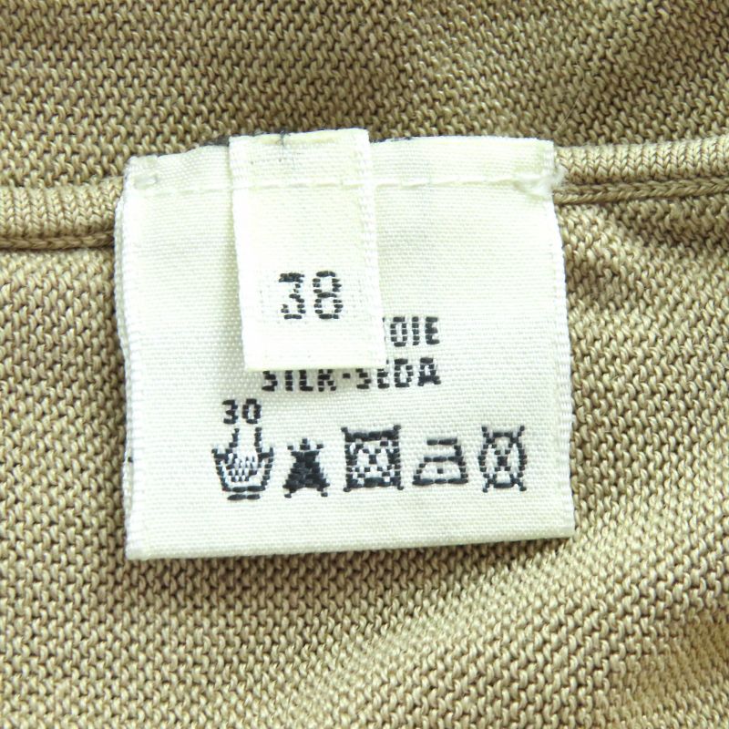 Hermes 100% Silk Serie Button Lamé V-neck Knit Cardigan Beige 38 Made In Italy