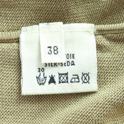 Hermes 100% Silk Serie Button Lamé V-neck Knit Cardigan Beige 38 Made In Italy