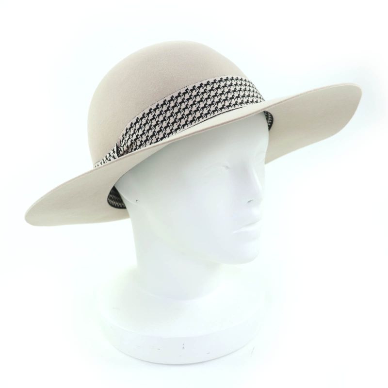 Hermes Betty Wool Cotton Horse Design Ribbon Tape Fedora Hat Light Gray 59 Made