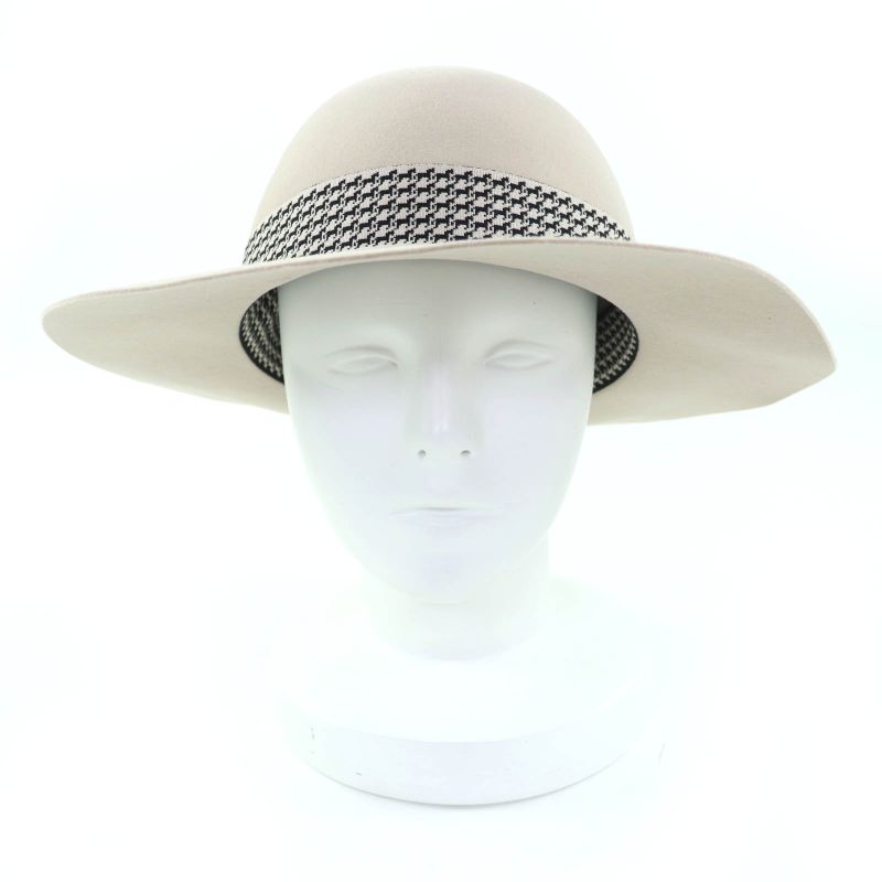 Hermes Betty Wool Cotton Horse Design Ribbon Tape Fedora Hat Light Gray 59 Made