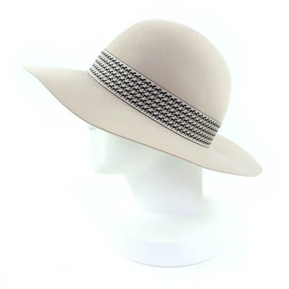 Hermes Betty Wool Cotton Horse Design Ribbon Tape Fedora Hat Light Gray 59 Made