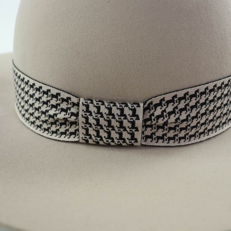 Hermes Betty Wool Cotton Horse Design Ribbon Tape Fedora Hat Light Gray 59 Made
