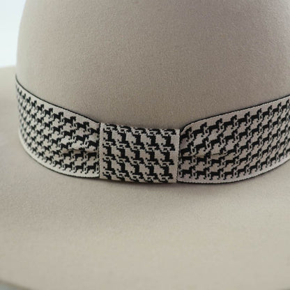 Hermes Betty Wool Cotton Horse Design Ribbon Tape Fedora Hat Light Gray 59 Made