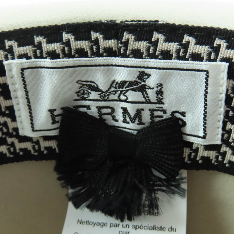 Hermes Betty Wool Cotton Horse Design Ribbon Tape Fedora Hat Light Gray 59 Made