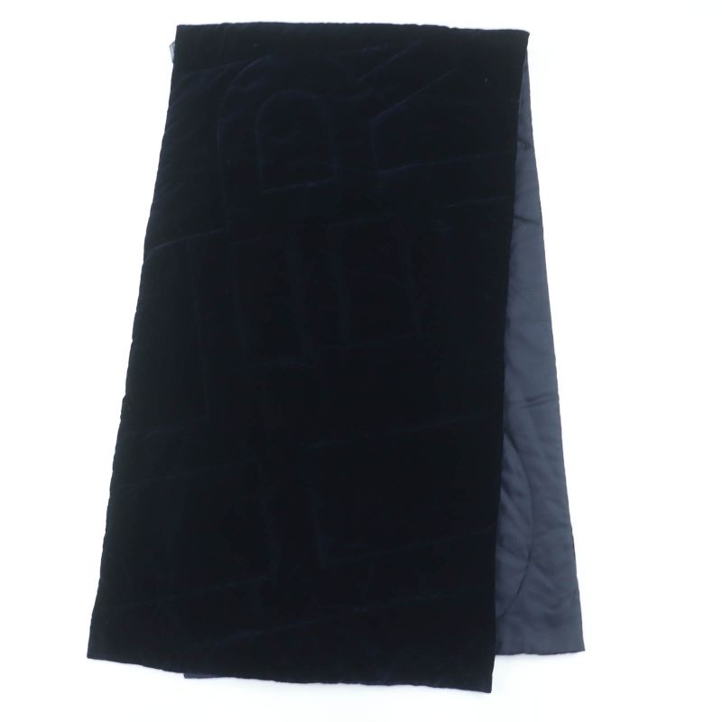 Hermes 100% Silk Logo Quilted Padded Large Shawl Scarf Navy Made In France Women