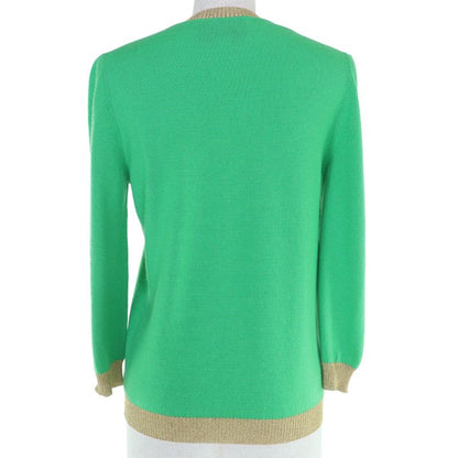 Gucci 501404 Cashmere Silk Long Sleeve Knit Top Green Gold M Made In Italy