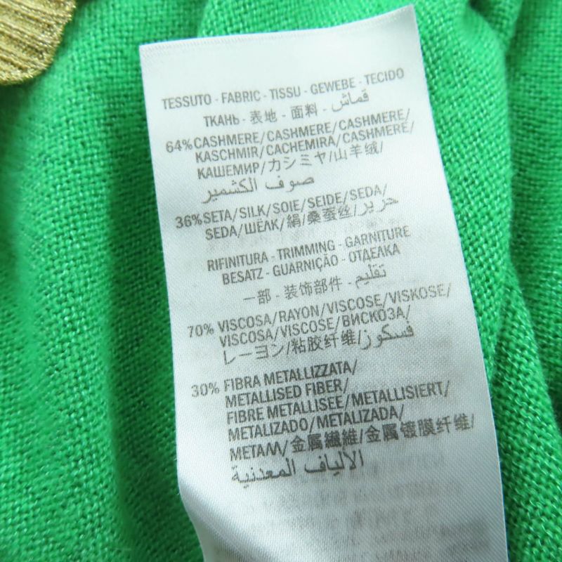 Gucci 501404 Cashmere Silk Long Sleeve Knit Top Green Gold M Made In Italy