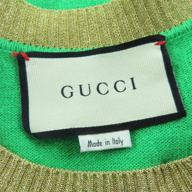 Gucci 501404 Cashmere Silk Long Sleeve Knit Top Green Gold M Made In Italy