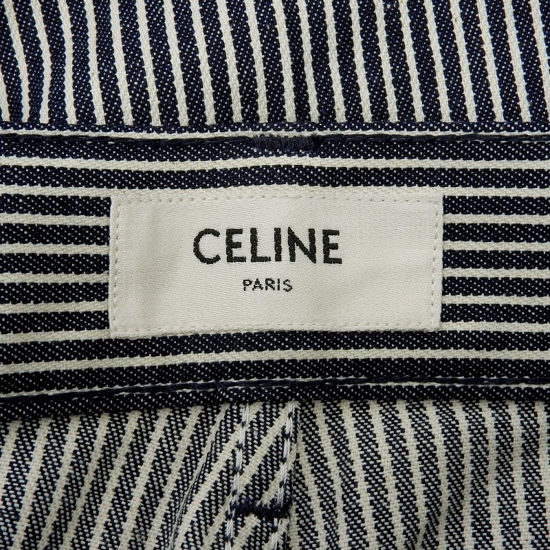Celine N988098v Cotton Hickory Stripe Flared Denim Pants Navy White 27 Made In