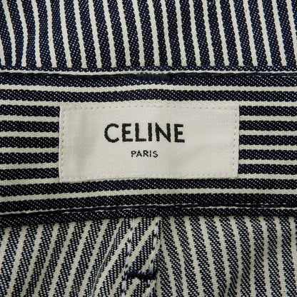 Celine N988098v Cotton Hickory Stripe Flared Denim Pants Navy White 27 Made In