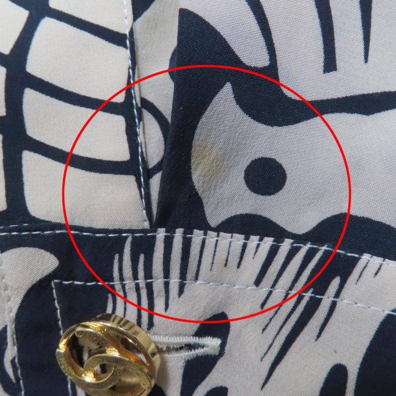 CHANEL Vintage Coco Mark Patterned 90's 100% Silk Long Sleeve Dress Beige