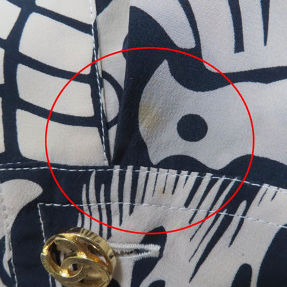 CHANEL Vintage Coco Mark Patterned 90's 100% Silk Long Sleeve Dress Beige