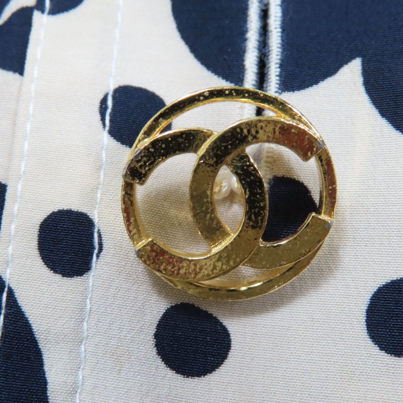 CHANEL Vintage Coco Mark Patterned 90's 100% Silk Long Sleeve Dress Beige