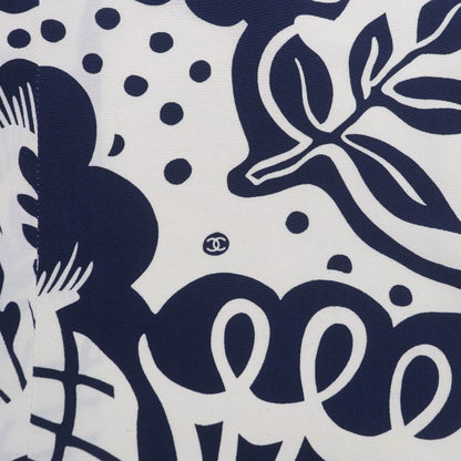 CHANEL Vintage Coco Mark Patterned 90's 100% Silk Long Sleeve Dress Beige