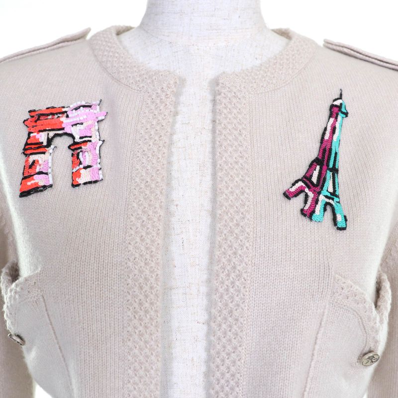 CHANEL Vintage 06C P27653v20072 100% Cashmere Coco Mark Sequin Embroidery Knit