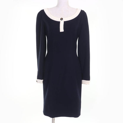 CHANEL Vintage 100% Cotton 90's Coco Mark Button Long Sleeve Knit Dress