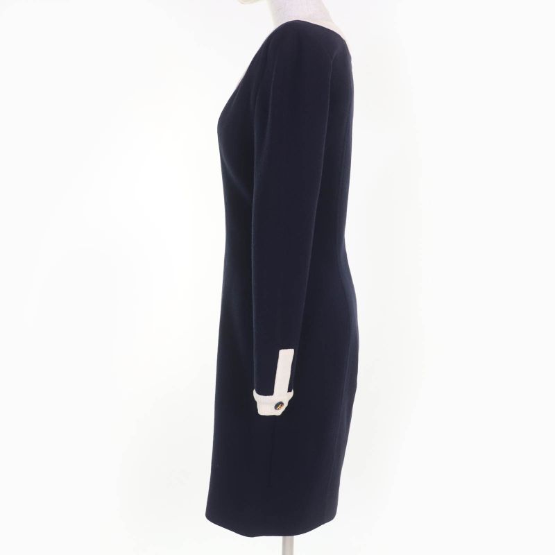 CHANEL Vintage 100% Cotton 90's Coco Mark Button Long Sleeve Knit Dress