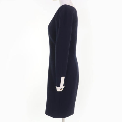 CHANEL Vintage 100% Cotton 90's Coco Mark Button Long Sleeve Knit Dress