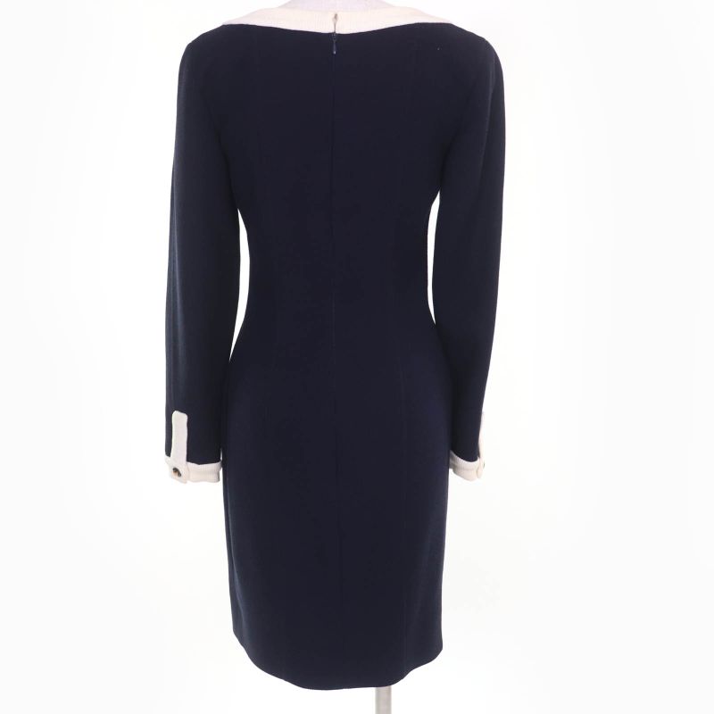 CHANEL Vintage 100% Cotton 90's Coco Mark Button Long Sleeve Knit Dress