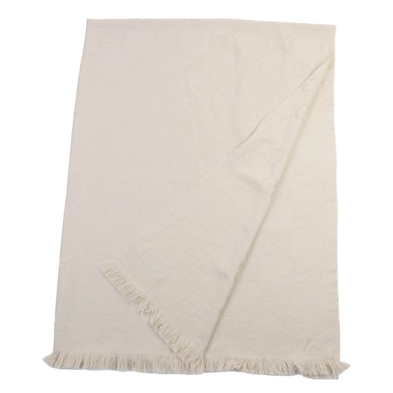 Gucci 795551 Wool Silk GG Jacquard Large Blanket Shawl Beige 135 X 180cm