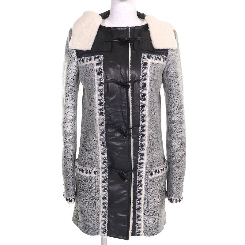 CHANEL P42361 Mouton Cowhide Leather Use Hooded Coco Mark Toggle Button Mouton