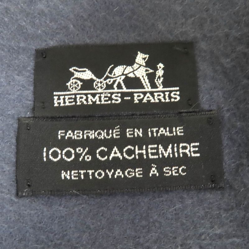 Hermes 100% Cashmere Logo Embroidery Fringe Super Large Shawl