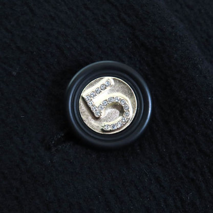 CHANEL 21S P70545 Cotton Number Ring Button Collarless Jacket Black 34 Made In