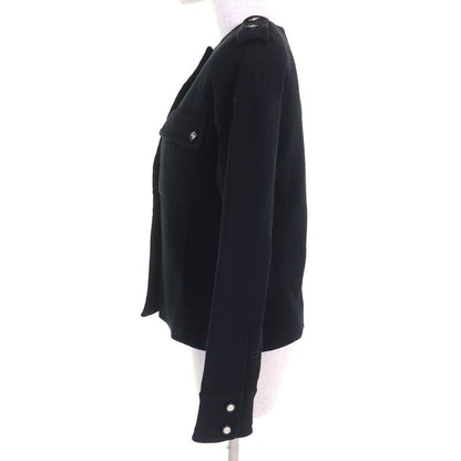 CHANEL 21S P70545 Cotton Number Ring Button Collarless Jacket Black 34 Made In