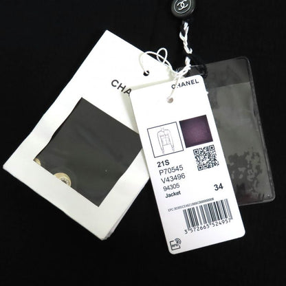 CHANEL 21S P70545 Cotton Number Ring Button Collarless Jacket Black 34 Made In