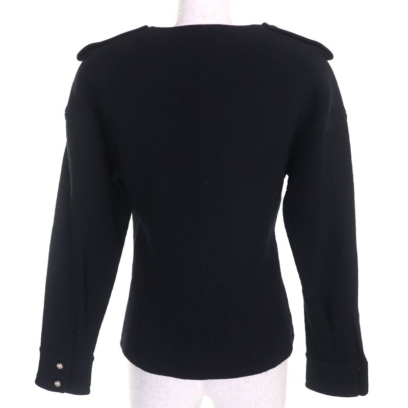 CHANEL 21S P70545 Cotton Number Ring Button Collarless Jacket Black 34 Made In