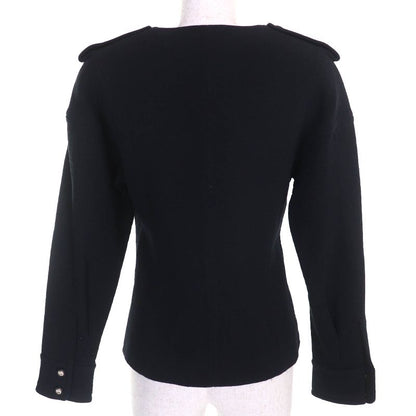 CHANEL 21S P70545 Cotton Number Ring Button Collarless Jacket Black 34 Made In