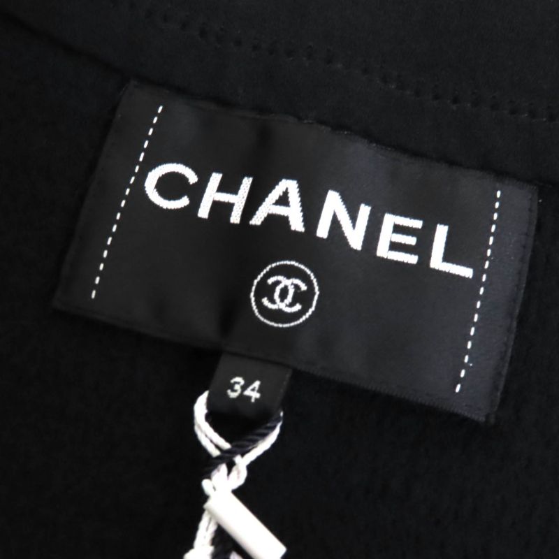 CHANEL 21S P70545 Cotton Number Ring Button Collarless Jacket Black 34 Made In