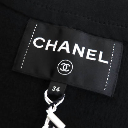 CHANEL 21S P70545 Cotton Number Ring Button Collarless Jacket Black 34 Made In