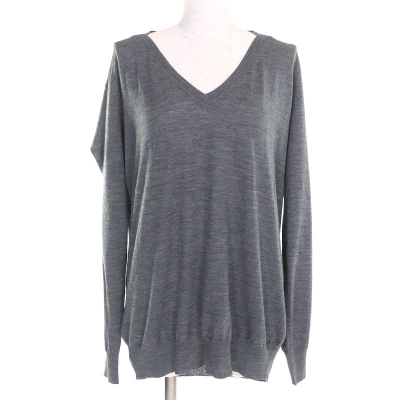 Prada P24q0u 100% Wool Back Ribbon With Rhinestones V-neck Long Sleeves Knit