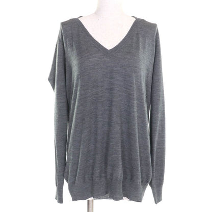 Prada P24q0u 100% Wool Back Ribbon With Rhinestones V-neck Long Sleeves Knit