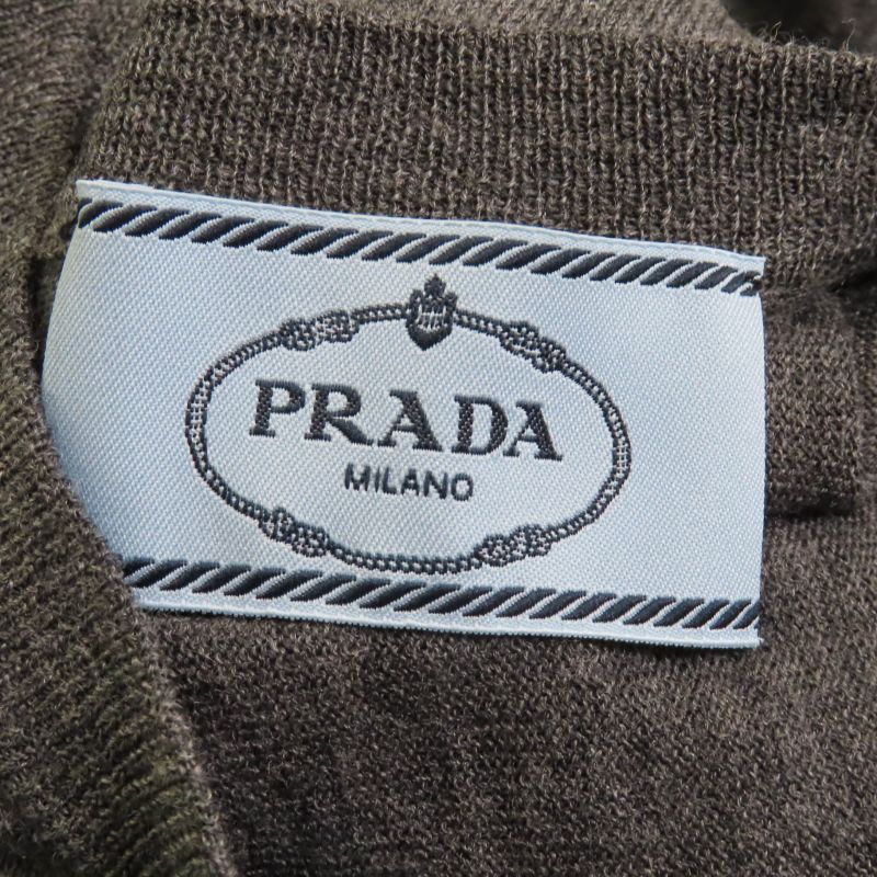 Prada P24q0u 100% Wool Back Ribbon With Rhinestones V-neck Long Sleeves Knit