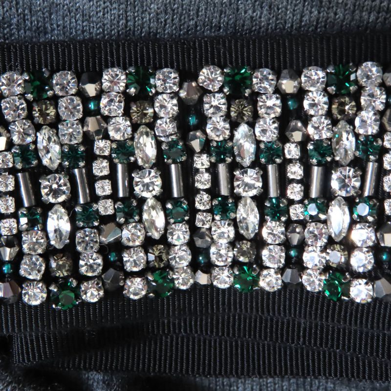 Prada P24q0u 100% Wool Back Ribbon With Rhinestones V-neck Long Sleeves Knit