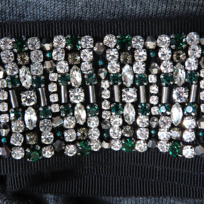 Prada P24q0u 100% Wool Back Ribbon With Rhinestones V-neck Long Sleeves Knit