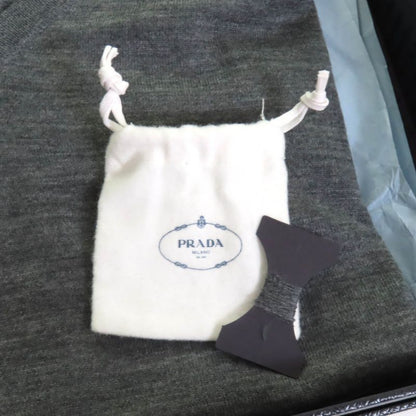 Prada P24q0u 100% Wool Back Ribbon With Rhinestones V-neck Long Sleeves Knit