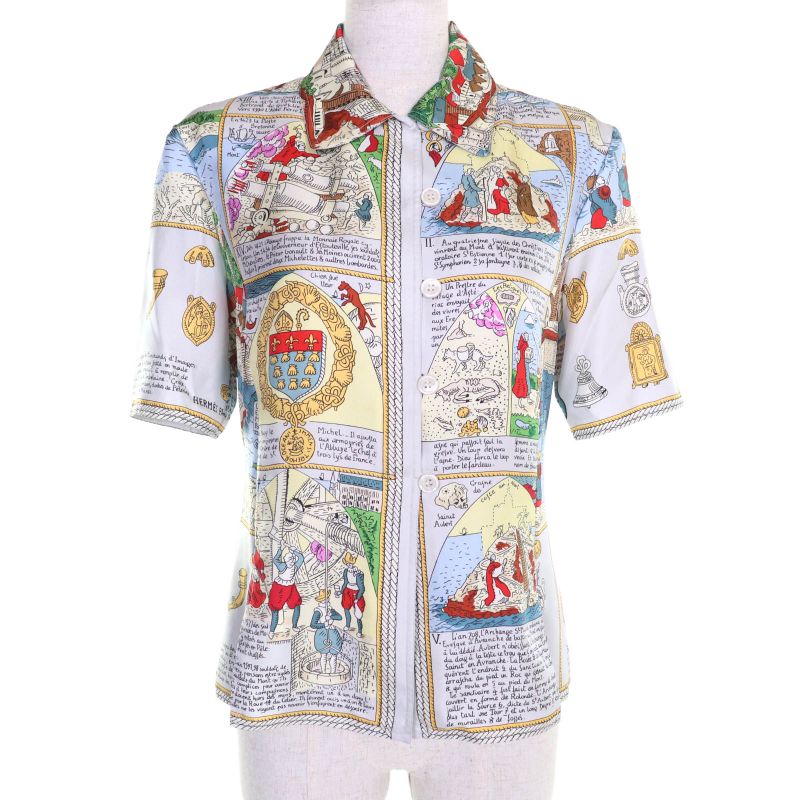 Hermes Vintage Mont Saint Michel MONT Sainct Michel 100% Silk All Over Pattern