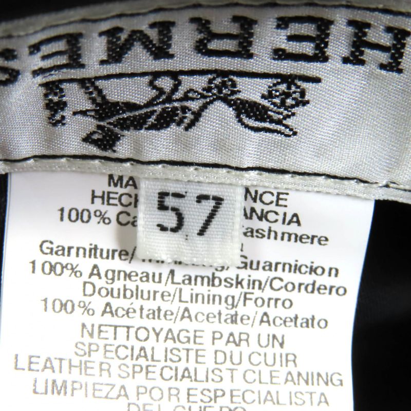 Hermes 100% Cashmere Leather Trimmed Studded Hat Grey Black 57 With Box Made In