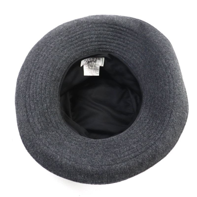 Hermes 100% Cashmere Leather Trimmed Studded Hat Grey Black 57 With Box Made In
