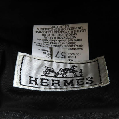 Hermes 100% Cashmere Leather Trimmed Studded Hat Grey Black 57 With Box Made In