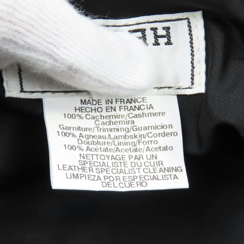 Hermes 100% Cashmere Leather Trimmed Studded Hat Grey Black 57 With Box Made In