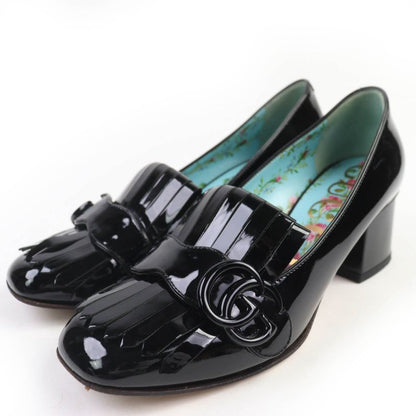 Gucci 474510 GG Marmont Quilted Patent Leather Pumps Black 36.5 With Box Made
