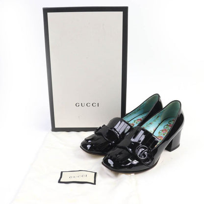 Gucci 474510 GG Marmont Quilted Patent Leather Pumps Black 36.5 With Box Made